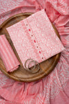 Pink Sequence, Threadwork & Floral Printed Cotton Unstitched Salwar Suit With Cotton Dupatta