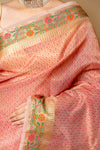 Gajari Banarasi Woven Zari & Digital Printed Cotton Saree With Unstitched Blouse