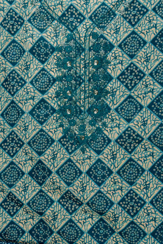 Peacock Sequence, Threadwork & Digital Printed Cotton Unstitched Salwar Suit With Cotton Dupatta