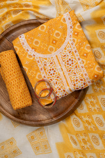 Mango Gold Sequence, Threadwork & Digital Printed Cotton Unstitched Salwar Suit With Cotton Dupatta