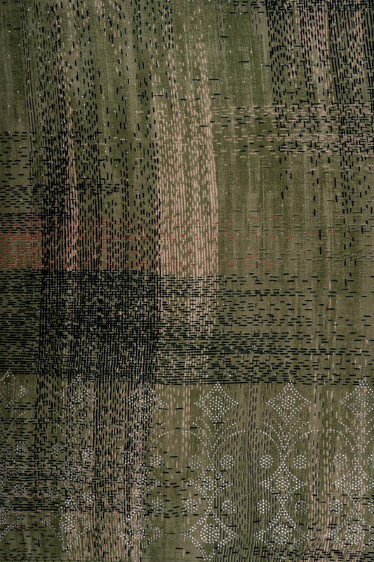 Mehndi Swarovski & Digital Printed Crepe Unstitched Salwar Suit With Chinon Dupatta