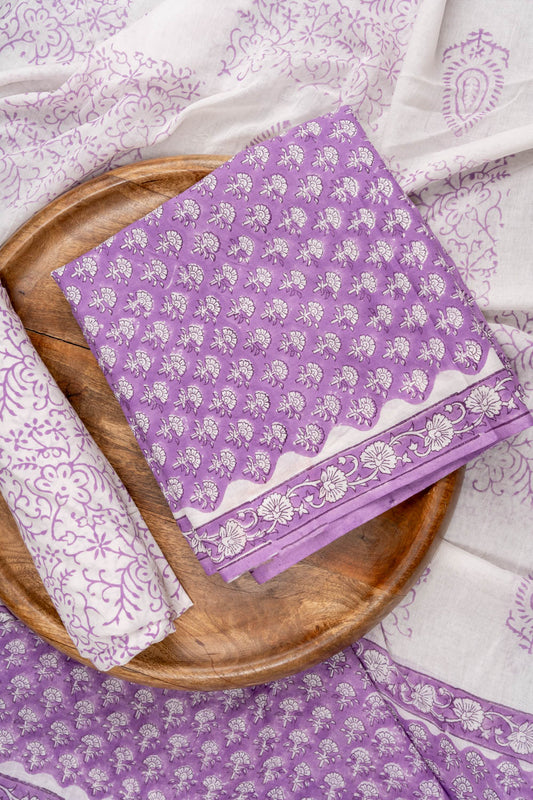 Mauve Floral Printed Cotton Unstitched Salwar Suit With Cotton Dupatta