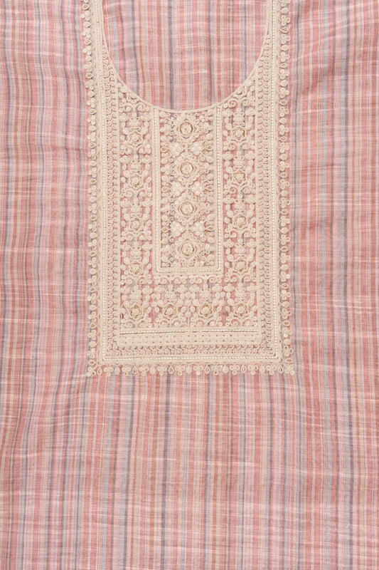 Peach Sequence, Threadwork & Digital Printed Cotton Unstitched Salwar Suit With Cotton Dupatta