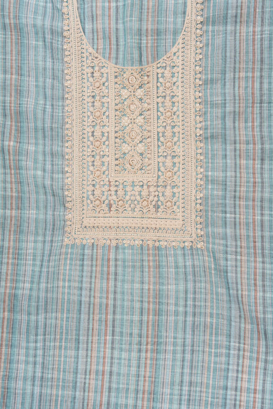 Tea Green Sequence, Threadwork & Digital Printed Cotton Unstitched Salwar Suit With Cotton Dupatta