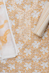 Mango Gold Sequence, Mirror Sheet, Threadwork & Floral Printed Cotton Unstitched Salwar Suit With Cotton Dupatta