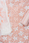 Peach Sequence, Mirror Sheet, Threadwork & Floral Printed Cotton Unstitched Salwar Suit With Cotton Dupatta