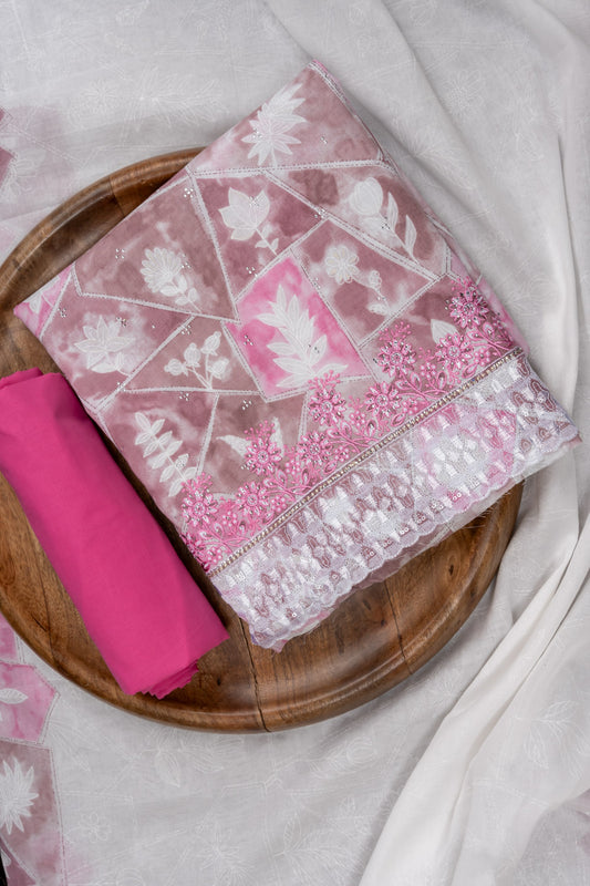 Pink Sequence, Threadwork & Digital Printed Cotton Unstitched Salwar Suit With Cotton Dupatta