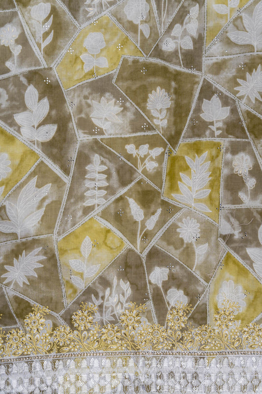 Mehndi Sequence, Threadwork & Digital Printed Cotton Unstitched Salwar Suit With Cotton Dupatta