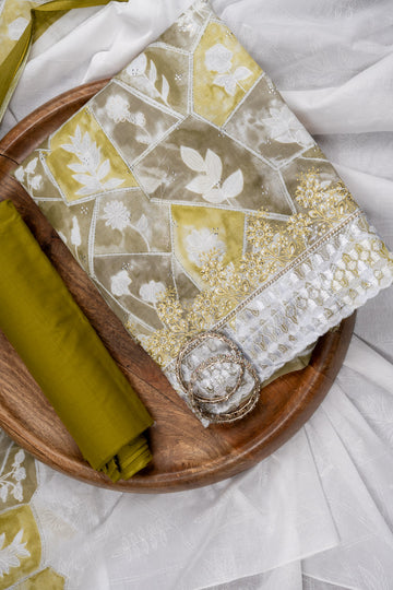 Mehndi Sequence, Threadwork & Digital Printed Cotton Unstitched Salwar Suit With Cotton Dupatta