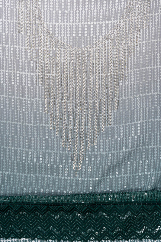 Mint Green Mirror, Sequence, Threadwork & Zarkan Crepe Unstitched Salwar Suit With Chiffon Dupatta