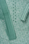 Mint Green Sequence, Threadwork & Floral Printed Cotton Unstitched Salwar Suit With Cotton Dupatta