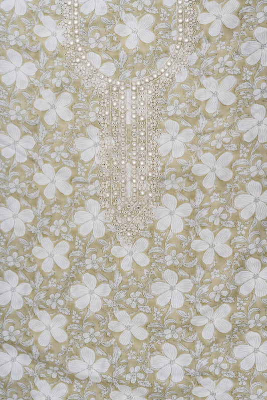 Pista Sequence, Mirror Sheet, Threadwork & Floral Printed Cotton Unstitched Salwar Suit With Cotton Dupatta