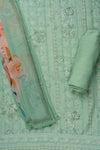Mint Green Sequence, Threadwork & Floral Printed Cotton Unstitched Salwar Suit With Georgette Dupatta