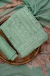 Mint Green Sequence, Threadwork & Floral Printed Cotton Unstitched Salwar Suit With Georgette Dupatta