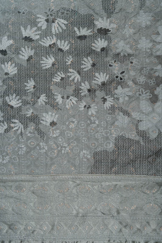 Olive Sequence, Threadwork & Floral Printed Georgette Unstitched Salwar Suit With Georgette Dupatta