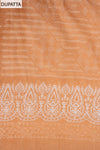 Peach Sequence, Threadwork & Floral Printed Cotton Unstitched Salwar Suit With Cotton Dupatta