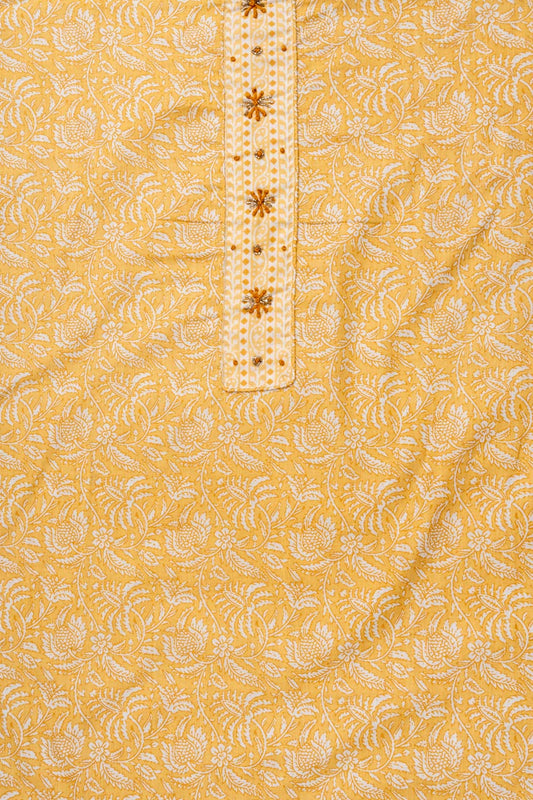 Mango Gold Sequence, Threadwork & Floral Printed Cotton Unstitched Salwar Suit With Cotton Dupatta