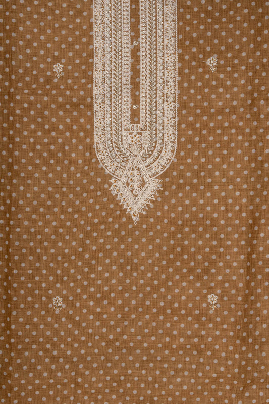 Mustard Sequence, Zari Threadwork & Digital Printed Cotton Unstitched Salwar Suit With Cotton Dupatta