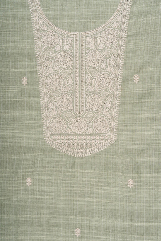 Pista Sequence, Threadwork & Floral Printed Cotton Unstitched Salwar Suit With Cotton Dupatta