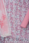 Pink Sequence, Threadwork & Floral Printed Cotton Unstitched Salwar Suit With Cotton Dupatta