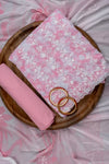 Pink Sequence, Threadwork & Floral Printed Cotton Unstitched Salwar Suit With Cotton Dupatta