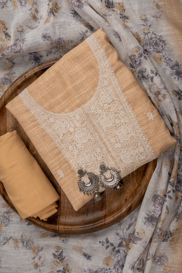 Mango Gold Sequence, Threadwork & Floral Printed Cotton Unstitched Salwar Suit With Cotton Dupatta