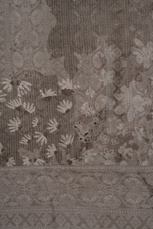 Chikoo Sequence, Threadwork & Floral Printed Georgette Unstitched Salwar Suit With Georgette Dupatta