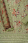 Pista Sequence, Threadwork & Floral Printed Georgette Unstitched Salwar Suit With Georgette Dupatta