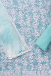 Sea Green Sequence, Threadwork & Floral Printed Cotton Unstitched Salwar Suit With Cotton Dupatta