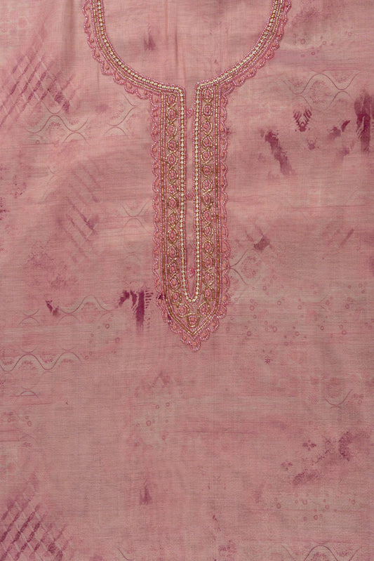 Onion Bead, Cutdana, Sequence, Threadwork, Zarkan & Digital Printed Cotton Unstitched Salwar Suit With Cotton Dupatta