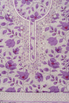 White With Purple Mirror Sheet, Sequence, Threadwork & Floral Printed Cotton Unstitched Salwar Suit With Cotton Dupatta