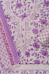 White With Purple Mirror Sheet, Sequence, Threadwork & Floral Printed Cotton Unstitched Salwar Suit With Cotton Dupatta