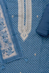 Blue Grey Sequence, Zari Threadwork & Digital Printed Cotton Unstitched Salwar Suit With Cotton Dupatta
