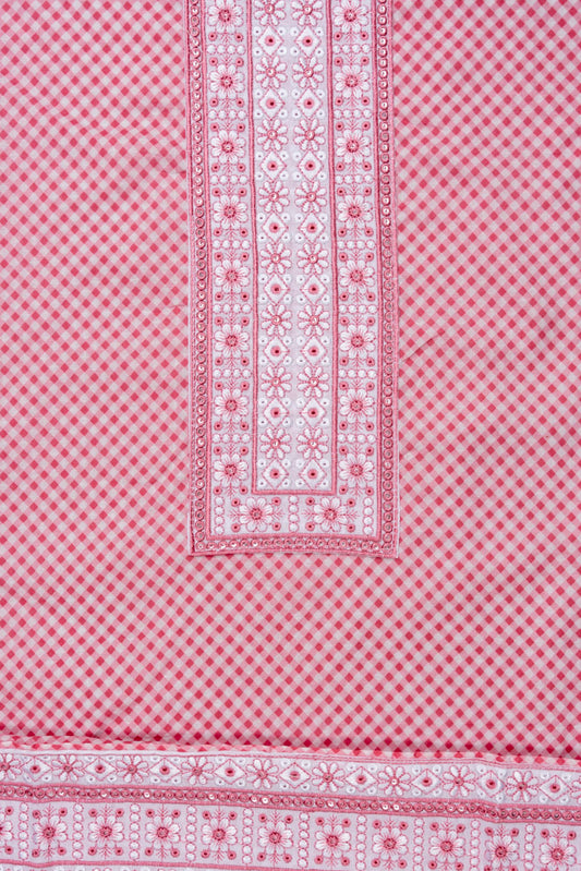 Gajari Sequence, Threadwork & Digital Printed Cotton Unstitched Salwar Suit With Chiffon Dupatta