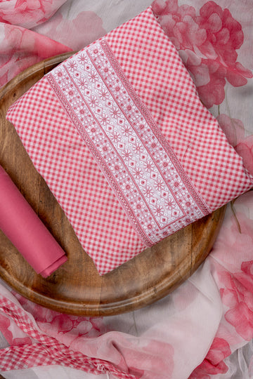 Gajari Sequence, Threadwork & Digital Printed Cotton Unstitched Salwar Suit With Chiffon Dupatta