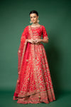 Rani Raw Silk Lehenga Set And Net Dupatta With Readymade Blouse