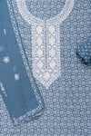 Grey Sequence, Threadwork & Floral Printed Cotton Unstitched Salwar Suit With Cotton Dupatta