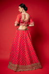 Coral Raw Silk Lehenga Set And Net Dupatta With Readymade Blouse