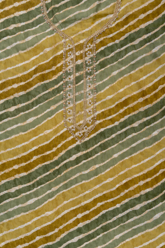 Mehndi Bead, Sequence, Zari Threadwork & Lehriya Printed Cotton Unstitched Salwar Suit With Cotton Dupatta