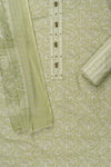 Pista Sequence, Threadwork & Floral Printed Cotton Unstitched Salwar Suit With Cotton Dupatta