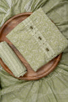 Pista Sequence, Threadwork & Floral Printed Cotton Unstitched Salwar Suit With Cotton Dupatta