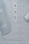Grey Sequence, Threadwork & Floral Printed Cotton Unstitched Salwar Suit With Cotton Dupatta