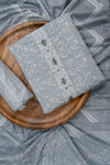 Grey Sequence, Threadwork & Floral Printed Cotton Unstitched Salwar Suit With Cotton Dupatta