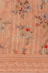 Peach Sequence, Threadwork & Floral Printed Georgette Unstitched Salwar Suit With Georgette Dupatta