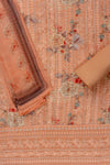 Peach Sequence, Threadwork & Floral Printed Georgette Unstitched Salwar Suit With Georgette Dupatta