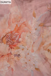 Peach Sequence, Threadwork & Floral Printed Cotton Unstitched Salwar Suit With Georgette Dupatta