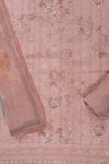 Peach Sequence, Threadwork & Floral Printed Cotton Unstitched Salwar Suit With Georgette Dupatta