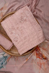 Peach Sequence, Threadwork & Floral Printed Cotton Unstitched Salwar Suit With Georgette Dupatta