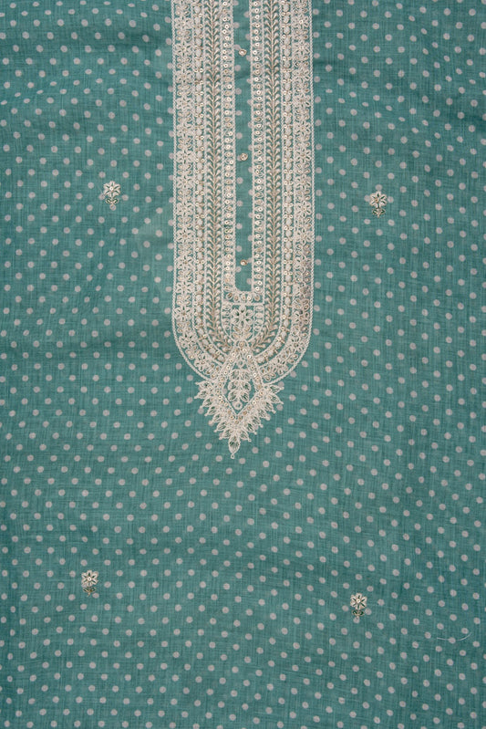 Mint Green Sequence, Zari Threadwork & Digital Printed Cotton Unstitched Salwar Suit With Cotton Dupatta