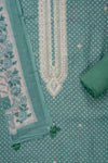 Mint Green Sequence, Zari Threadwork & Digital Printed Cotton Unstitched Salwar Suit With Cotton Dupatta